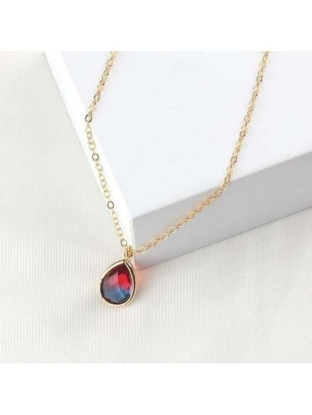 Ombre Crystal Teardrop Pendant Necklace Red and Blue Fade